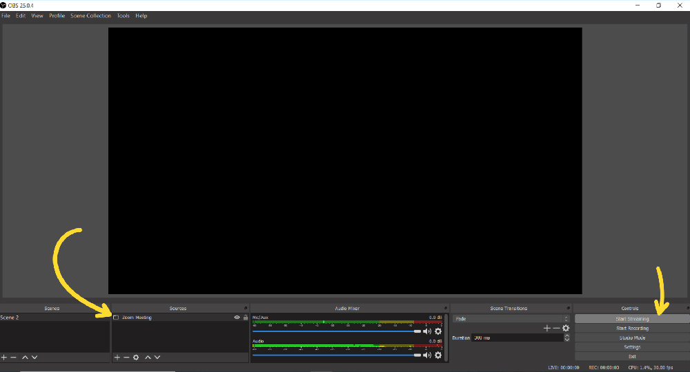 начать стрим obs